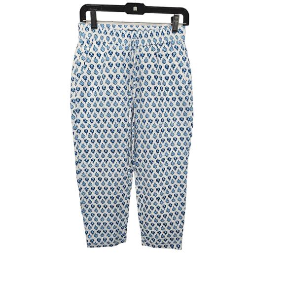 🆓 FREE J. Crew Factory Petite Blue White Printed Linen Blend Drawstring Pant 2P - Picture 1 of 8